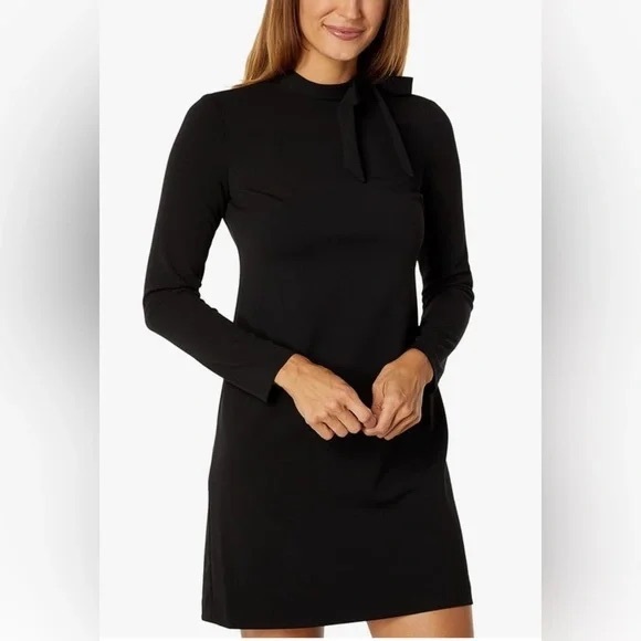 Calvin Klein Classic Black Long Sleeve Dress with Mock Neck Bow - Picture 1 of 5